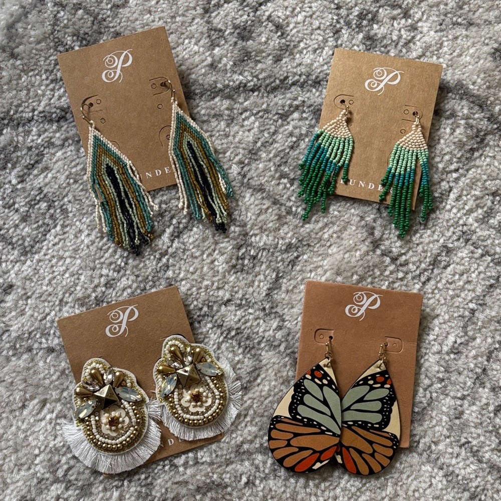 Boutique Colorful Beaded and Butterfly Earrings Set